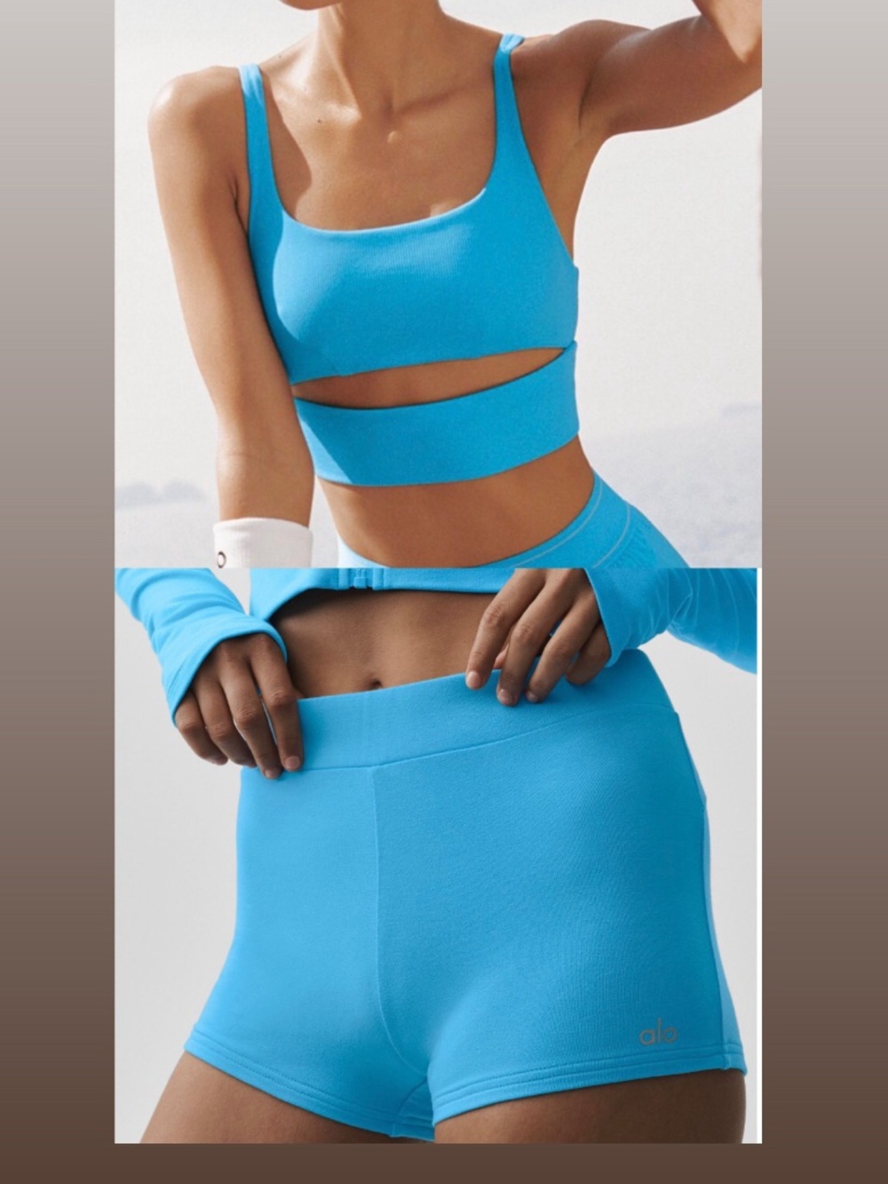 Alo Yoga Set Sway My Way Micro Shorts & Slit Bra in Azure Blue